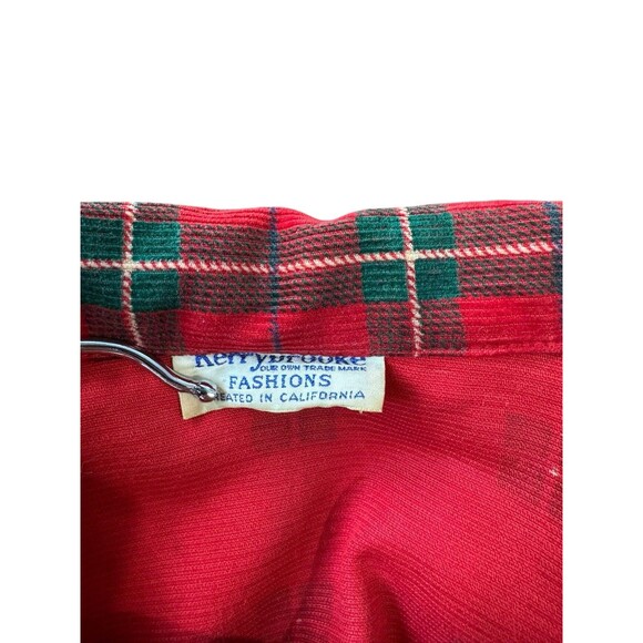 VTG 1950's Kerrybrooke Thin Red Green Flannel Coat Jacket with Belt USA Made - Picture 5 of 7
